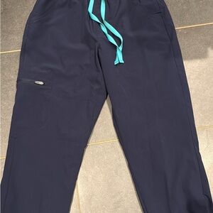 Figs women’s Dark Blue Joggers with Teal Drawstring